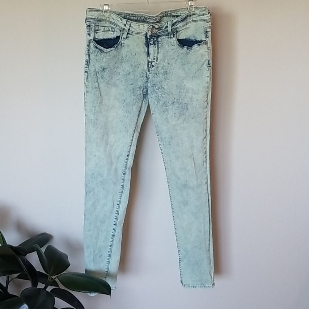 Bullhead Black skinny green acid washed jeans s